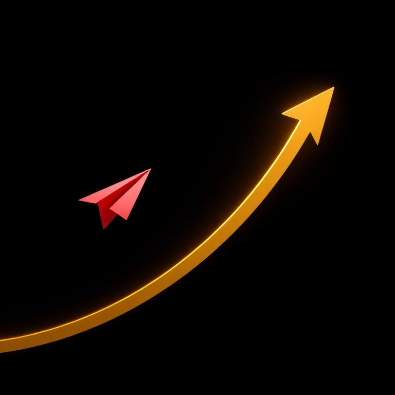 Red paper plane rising along a golden curve, thumbnail for the Aviator style game