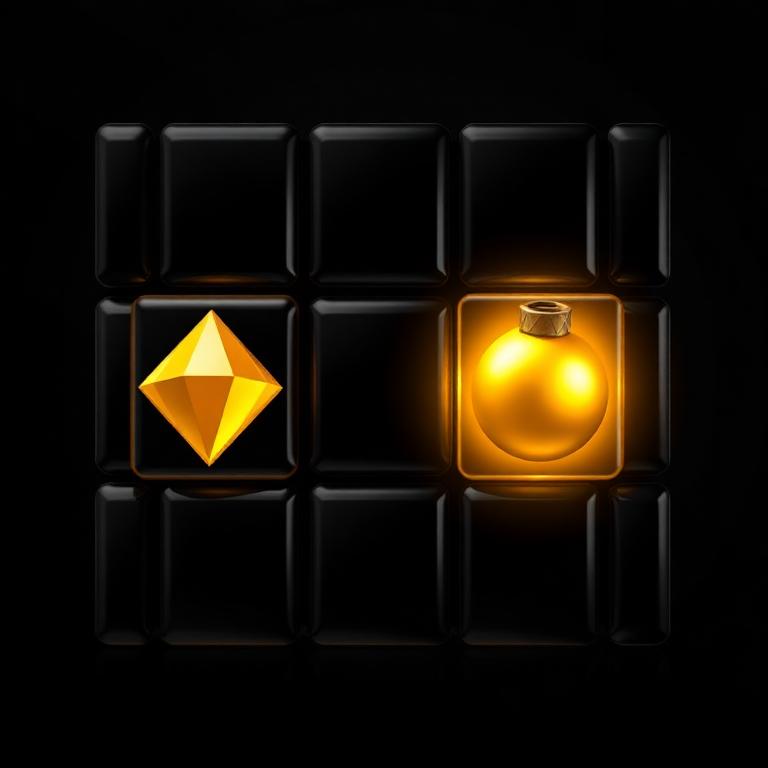 Dark tile grid with a golden gem and a hidden marker, Mines game thumbnail